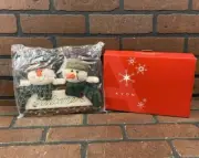 Snowy Greetings Plush Snowmen Welcome Sign 9” Wooden Plaque Holiday Decor