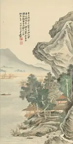 仿古畫名畫復制品張大千滄浪漁笛圖60-120厘米中國畫山水畫水墨畫