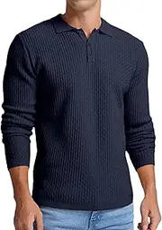 [Sailwind] Men's Knitted Jumper with Polo Collar Pullover Men's Long Sleeve Button Down Casual Jumper Basic Polo Shirt