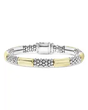 Lagos 18K Yellow Gold & Sterling Silver High Bar Station Bangle Bracelet