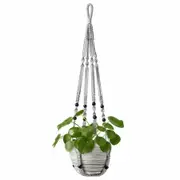 Macrame Plant Hanger Indoor Hanging Planter Basket with Wood Beads Decorative Flower Pot Holder No Tassels for Indoor Outdoor Boho Home Decor 90cm/35Inch,Grey,1pcs (POTS NOT Included)