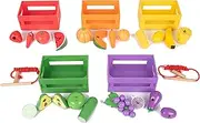 TickiT 74011 Wooden Sorting Fruit and Vegetable Crates-20 Fruit & Veg with 5 Stackable crates