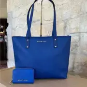 MICHAEL KORS JET SET TRAVEL MD TZ TOTE LEATHER Handbag Cobalt Blue/wallet Option