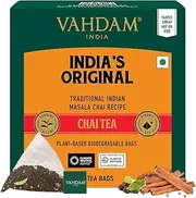 VAHDAM, India's Original Masala Chai Tea Bags (15 Count) Non GMO, Gluten Free, No Added Flavoring | Blended w/Savory Exotic Spices | Individually Wrapped Pyramid Tea Bags | Direct from Source