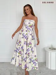 Girl In Mind Yellow Danni Strapless Bandeau Midi Dress (H51400) | $115