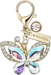 [Monnel] MC598 Little Crystal Butterfly Lobster Clasp 3D Charm for Women with Velvet Bag (Colorful White,1 Piece)
