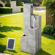 Gardeon Solar Water Fountain, 3W 86cm Tall Feature Pump Bird Bath Powered Features Fountains Garden Outdoor Indoor Pond Decoration, 4 Tiers Birdbath LED Lights Beige