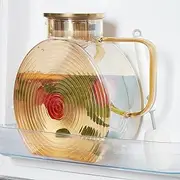 OneDream Glass Pitcher with Lids for Fridge Door, 2.5l/84oz Large Iced Tea Pitcher with Handle, Borosilicate Water Jug for Sun Tea, Fruit Juice, Drinks, Lemonade, Cold or Hot Beverages, Champagne