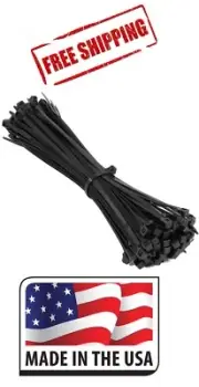 8 INCH NYLON ZIP CABLE TIE (300 pc) WIRE TIE WRAP 18 LBS BLACK UV RESISTANT USA