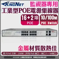 在飛比找Yahoo奇摩購物中心優惠-KingNet PoE網路交換機 16路 工業型POE 電源