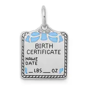 Sterling Silver Rhodium-Plated Blue Birth Certificate Polished Charm