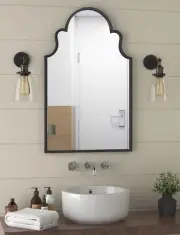 Metal-Frame Accent Wall Mirror - Decorative Mirror Black Vanity Wall Mounted Mir