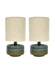 Isabel 1 Light Table Lamp in Teal Ceramic with Natural Fabric Shade, 2 Pack