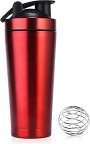 Premium Stainless Steel Protein Shaker,740 ml BPA-Free Leak Proof Mixing Blender Cup with Shaker Ball for Protein Mixes or Powdered Drinks for Gym Matte Red