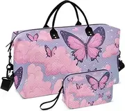 [ZRYSMY] Butterfly Cloud Stars Duffel Bag for Traveling, Travel Bag Gym Bag, with Multiple Interior Pockets Shoulder Weekender Bag for Women Men with Toiletry Bag 20.5L x 1.9W x 13.8H, Multi-Colored