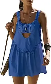 [Lizxun] Womens Tennis Dress Built-in Bra and Shorts Pockets Cut Out Workout Outfits Two Piece Athletic Dresses