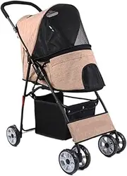 Pet Stroller Pet Stroller, Lightweight Folding Stroller, Lightweight Four-Wheeled Stroller for Cats to Go Out for A Walk Small Pet Stroller(K)