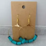 Pemby Studio TEAL BLACK Hoop Earrings Soft Clay Beads Gold Tone Artisan 2.5" New