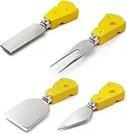 CTTPEG Cheese Knife Set with Handle, 4 Pieces Stainless Steel Cheese Cutter, Includes 2 Cheese Knives, Cheese Slicer and Cheese Fork, Ideal for Any Occasion, Yellow