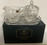 Bohemia Crystal Lady Anne Sugar Creamer Tray Set SAFE PACKAGING FAST SHIPPING