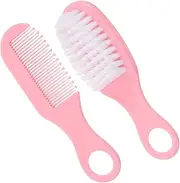 Vaguelly 1Set Massage Hair Brush and Comb Soft Bristles Gentle Scalp Promotes for Newborns Pink