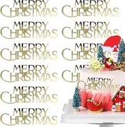 10Pcs Mirror Gold Merry Christmas Cake Toppers Acrylic Cake Topper Christmas Cake Decorations Merry Christmas Cake Engraved Cake Topper Cupcake Decorations for Christmas Party
