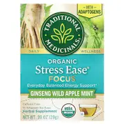 Traditional Medicinals, Organic Stress Ease® Focus, Ginseng Wild Apple Mint, Caffeine Free, 16 Wrapped Tea Bags, 0.99 oz (28 g)