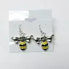 Silver Plated Black & Yellow Bumble Bee Dangle Drop Pierced Earrings #3856