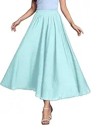 [Generic] Linen Skirts for Women Long Flowy Skirts Elastic Waist Long Flowy Bohemian Casual Maxi Skirt for Summer Beach Holiday