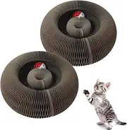 Kitty Kurlz Cat Scratching Board, Foldable Magic Accordion Cat Toy, Interactive Scratch Pad Cat Toy with Toy Bell Ball, Indoor Cat Toys (Brown *2)