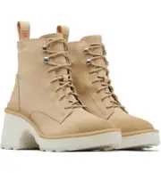 SOREL Hi-Line Waterproof Lace Up Leather Boot in Chalk Size 8.5