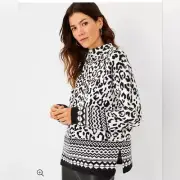 ANN TAYLOR Mixed Animal Print Mock Neck Sweater Women's Size M