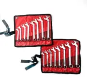 45° Angle Open Combination Multi-Tooth Gear Ring Lock Wrench SAE+Metric 16pc Set