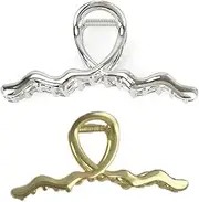Generic 2 PCS Metal Large Hair Claw Clips for Thick Hair, Big Non-Slip Hair Catch Barrette Jaw Clamp, Strong Hold Claw Barrettes for Long Hair, Women (Silver, Gold, Pack of 2)