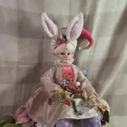 Cynthia Rowley Easter Elf Bunny Shelf Sitter Doll 30" Tabletop Spring Pink Decor