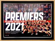 MELBOURNE DEMONS 2021 AFL PREMIERS OFFICIAL FRAMED MEMORABILIA LIMITED COA BKS