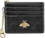 [SEAVILIA] Card Holder Keychain Wallet for Women with ID Window RFID Coin Purse Bee Gifts Slim Minimalist Small Wallet, Black, Minimalist