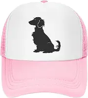 [YNHXYFT] Sitting Dachshund Dog Mesh Baseball Cap, Cute Animal Adjustable Trucker Hat Snapback Solid Hat for Men Women