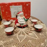 Dept. 56 "Jolly St. Nick" ceramic teapot and 4Reindeer tea Cups NEW