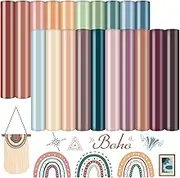 Whaline 20 Sheets Boho Heat Transfer Vinyl Assorted Colors HTV Iron on Vinyl Colorful Adhesive Craft Vinyl for Clothing Costume DIY Fabric Craft Supplies, 12 x 10 Inch