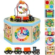 Wooden Activity Cube Toy with TrainTracks Educational Learning Toy
