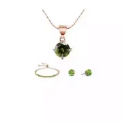 10k Rose Gold 6Ct Round Created Peridot Necklace, Earrings, Bracelet Plated Set