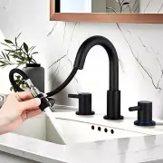KZH Matte Black Bathroom Faucet 3 Hole, 8 inch Widespread Bathroom Faucet wit...