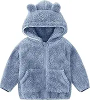 [Flygo] Girls Boys Fuzzy Fleece Hooded Jacket Unisex Toddler Sweatshirt Bear Ear Zip Up Sweater Outwear Hoodie with Pocket