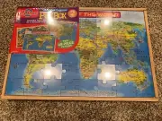 TS Shure United States & World Map Puz Box 2 Wooden Puzzles in a Wooden Box