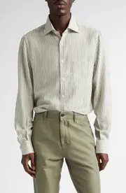 ISAIA Stripe Cotton & Cashmere Button-Up Shirt