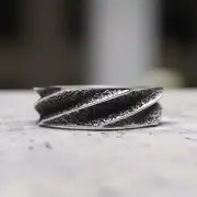 Handmade 925 Sterling Silver Geometric Textured Ring - Modern Minimalist