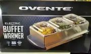 Ovente Electric Buffet Server Three Sectional Food Warmer Tray Silver