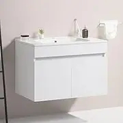 30" Bathroom Vanity with Sink,Wall Mounted Bathroom Vanity with Storage,Modern Bathroom Sink Cabinet with Two Soft Close Doors, Solid Wood,Excluding faucets,White