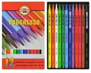 12 Coloured Progresso Koh I Noor Pastel Blendable Woodless Colour Artist Pencils